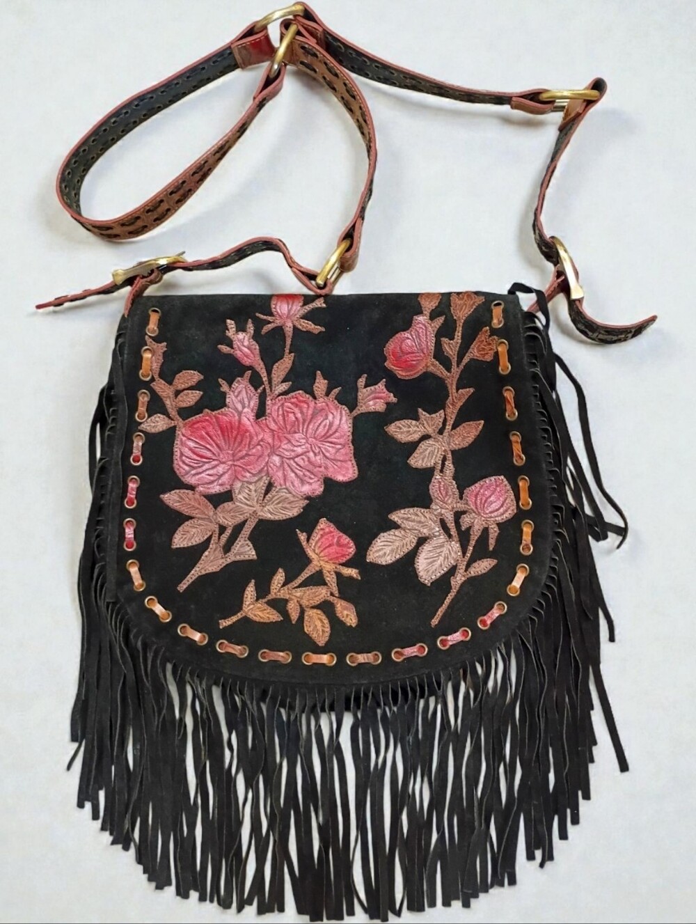 Vintage Isabella Fiore Suede Rambling Rose Messenger Bag
